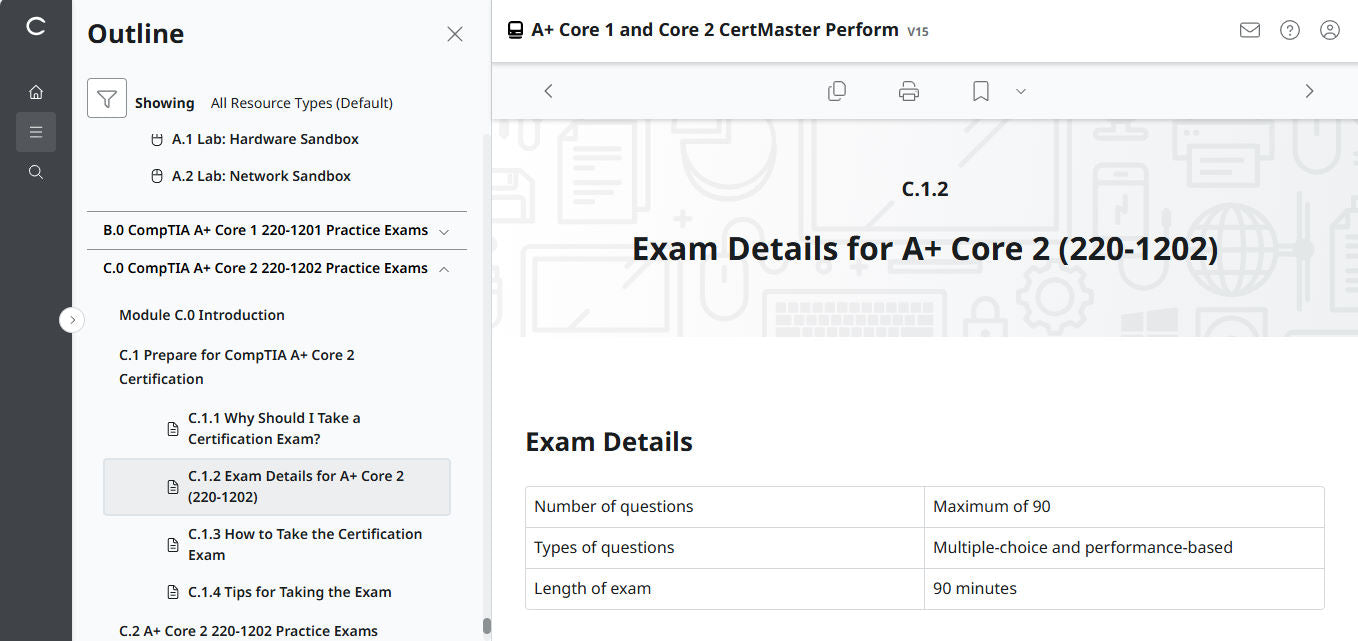 CompTIA A+ Core 1 & 2 CertMaster Perform (V15)